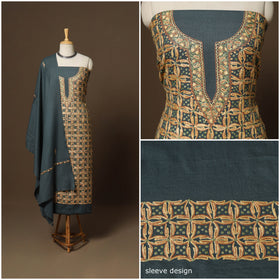 Beige - 3pc kashmiri merino wool unstitched heavy sozni