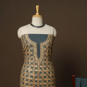 Beige - 3pc kashmiri merino wool unstitched heavy sozni