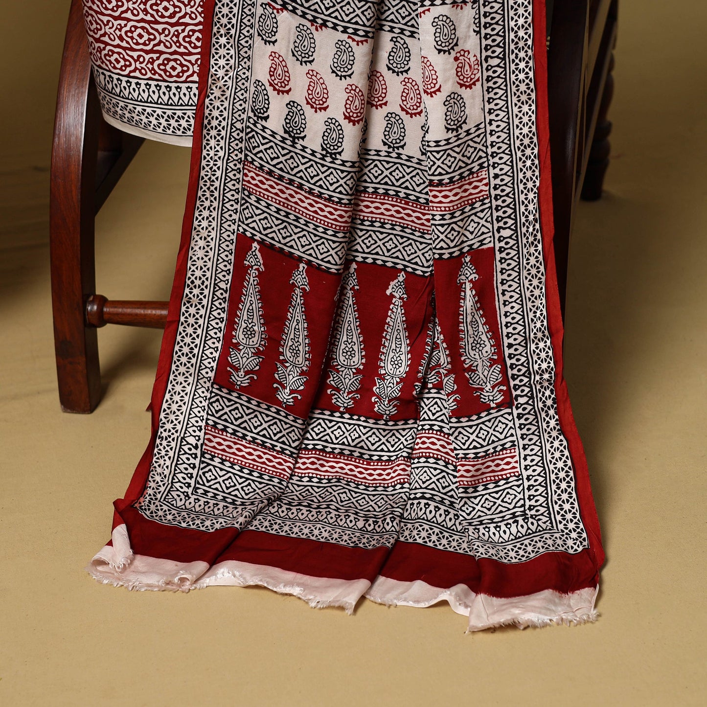 Beige - 3pc modal silk unstitched bagh dress material 25