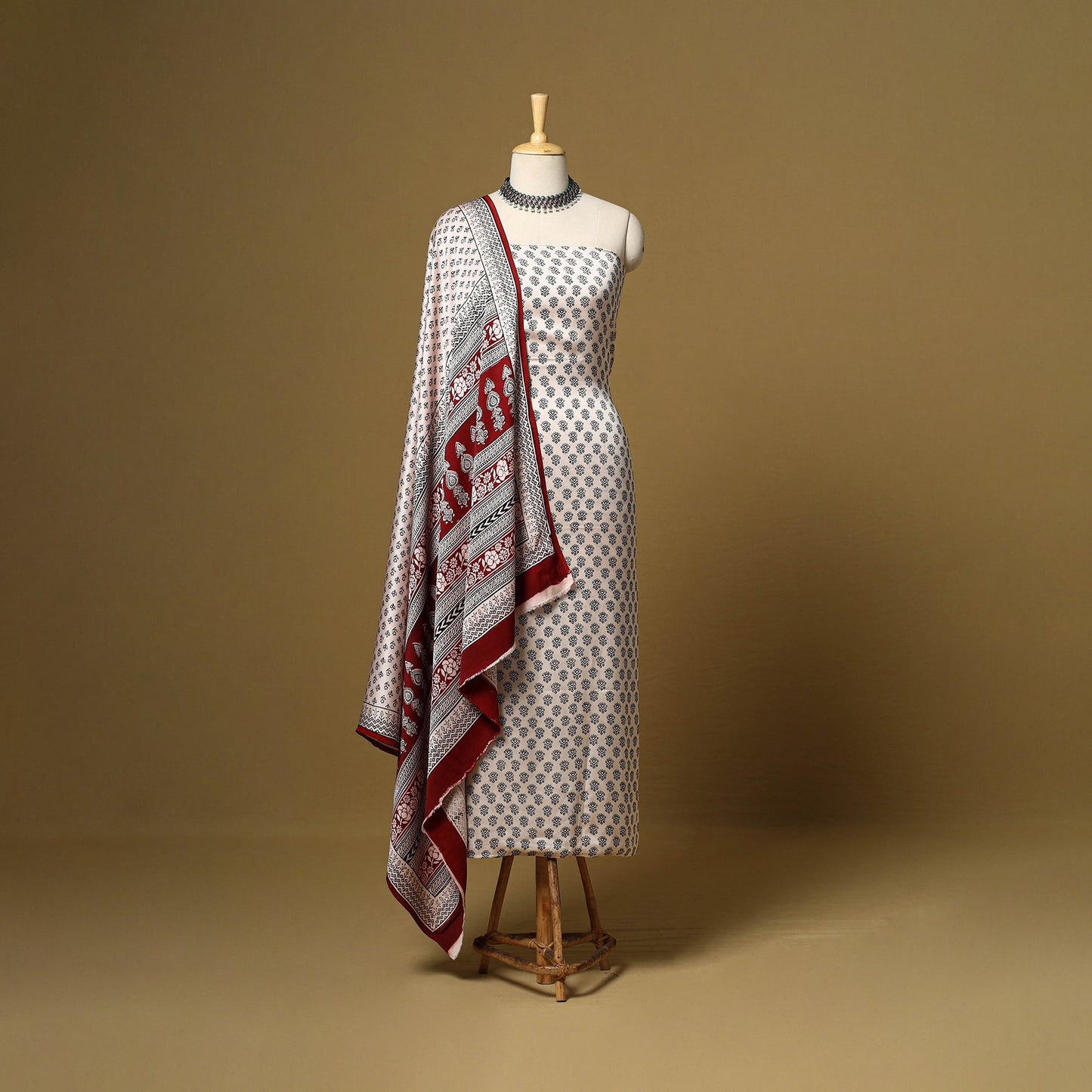 Beige - 3pc modal silk unstitched bagh dress material 28