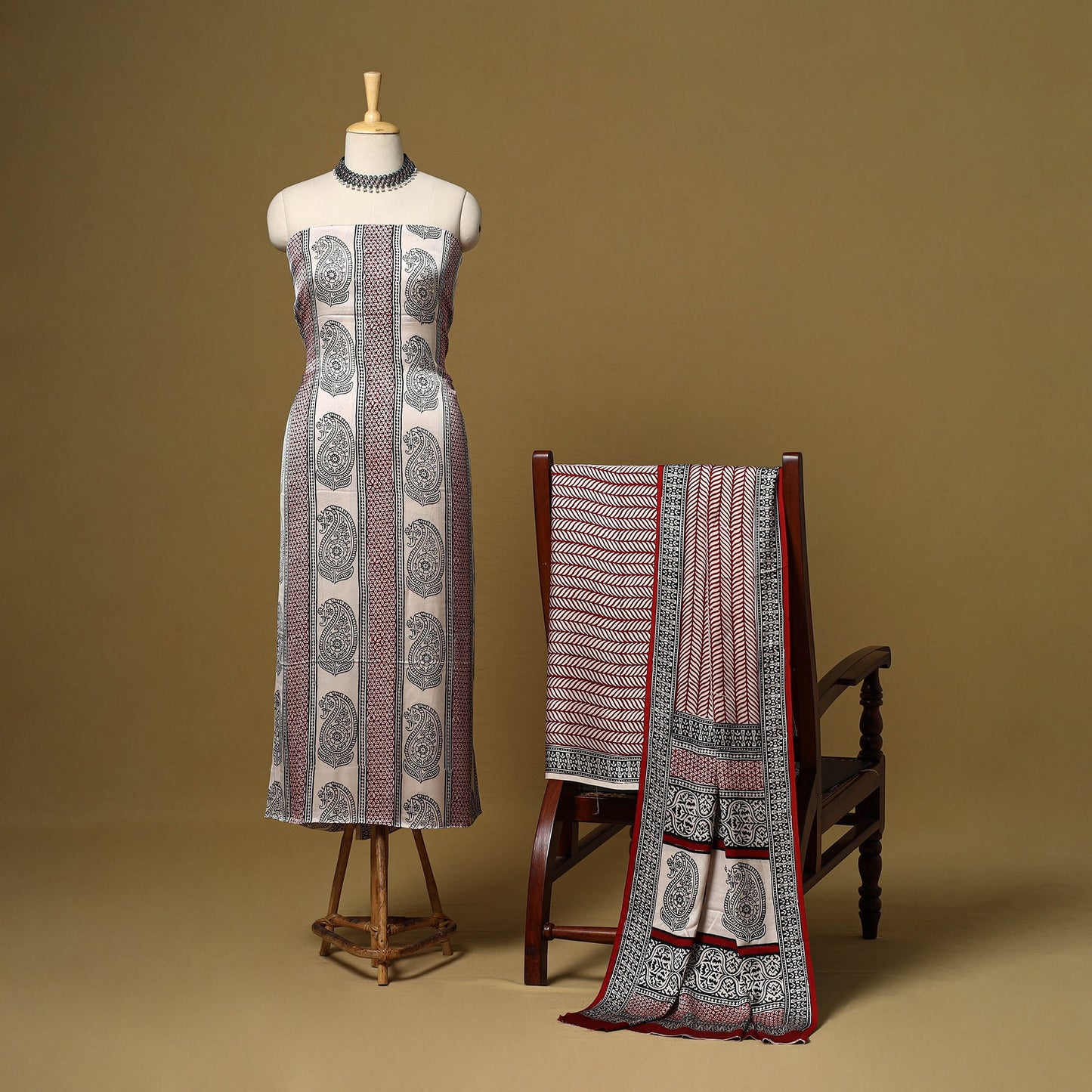 Beige - 3pc modal silk unstitched bagh dress material 31