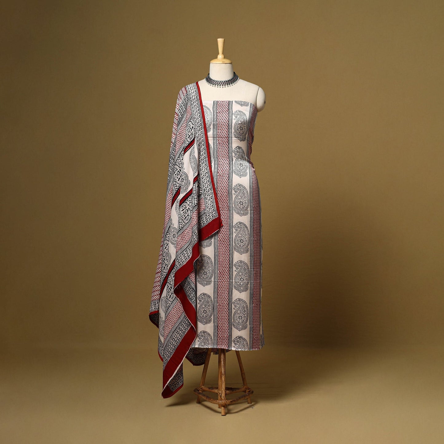 Beige - 3pc modal silk unstitched bagh dress material 31