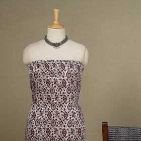 White - 3pc Modal Silk Unstitched Bagh Print Suit Material Set 