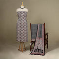 White - 3pc Modal Silk Unstitched Bagh Print Suit Material Set 