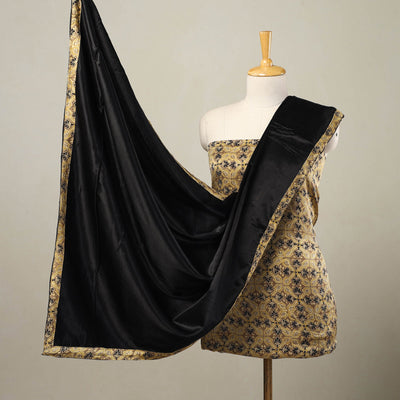 3pc Beige Natural Dyed Modal Silk Ajrakh Print Kurta Material Set