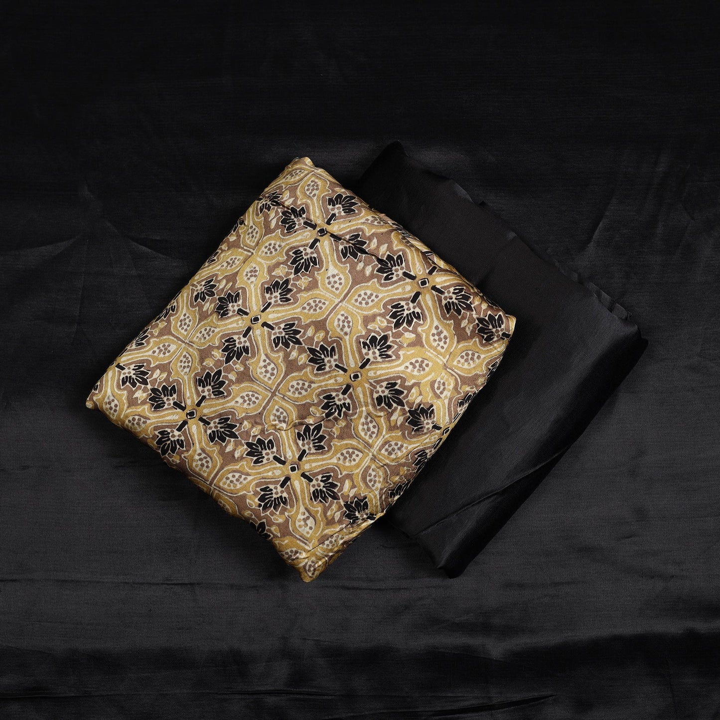 3pc Beige Natural Dyed Modal Silk Ajrakh Print Kurta Material Set