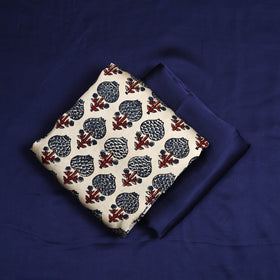 Beige - 3pc Modal Silk Ajrakh Print Kurta with Plain Dupatta 07