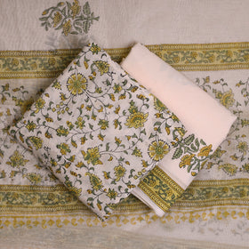 3pc Beige Sanganeri Print Suit Material with Silk Dupatta