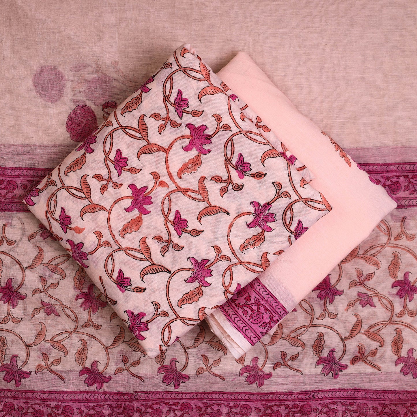 Buy 3pc Sanganeri Block Printed Cotton Suit Material with Chanderi Silk Dupatta 01 Onine at iTokri.com