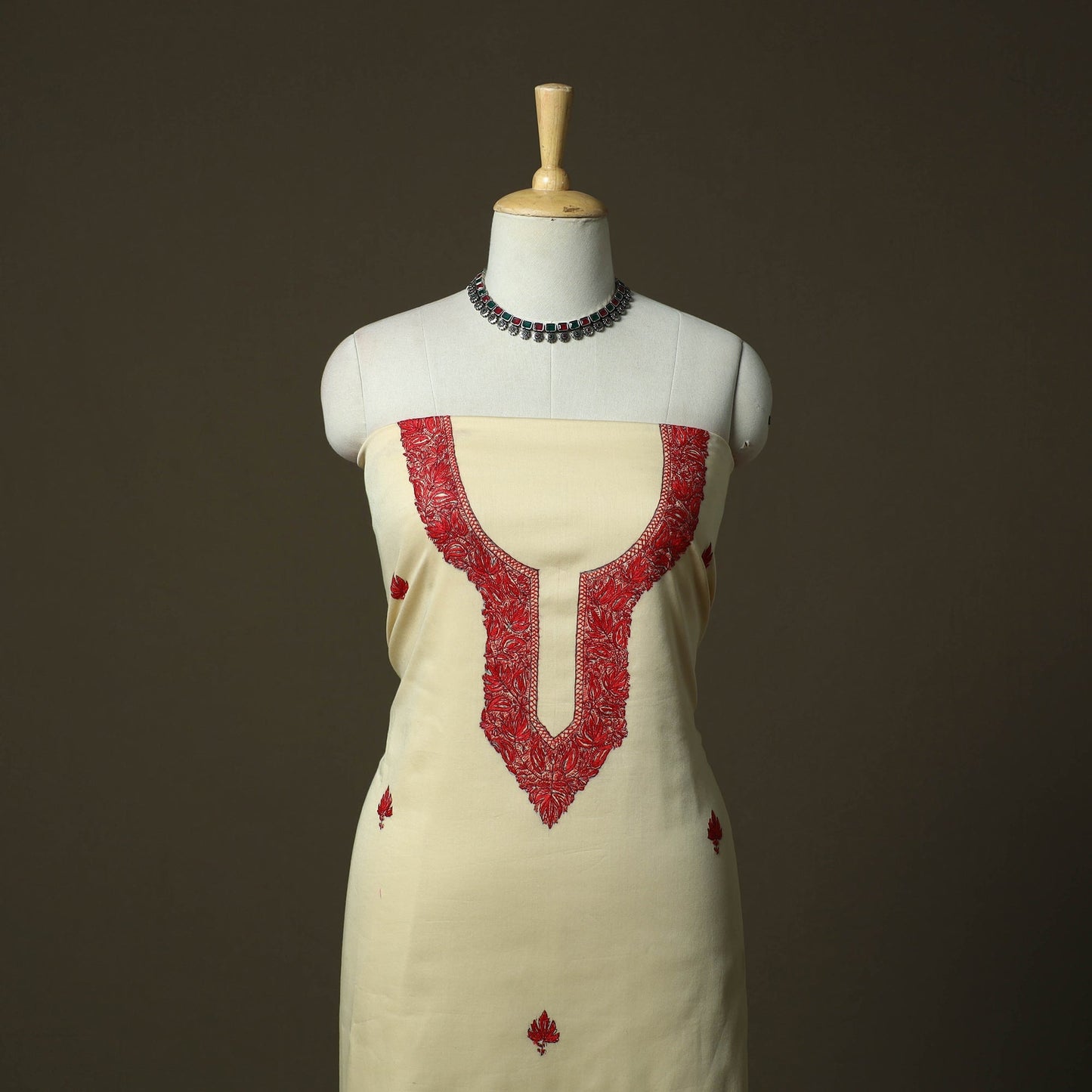 Aari hand embroidery cotton 2pc unstitched dress material