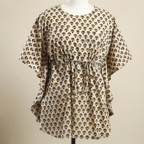 Buy Beige Ajrakh Block Print Cotton Kaftan