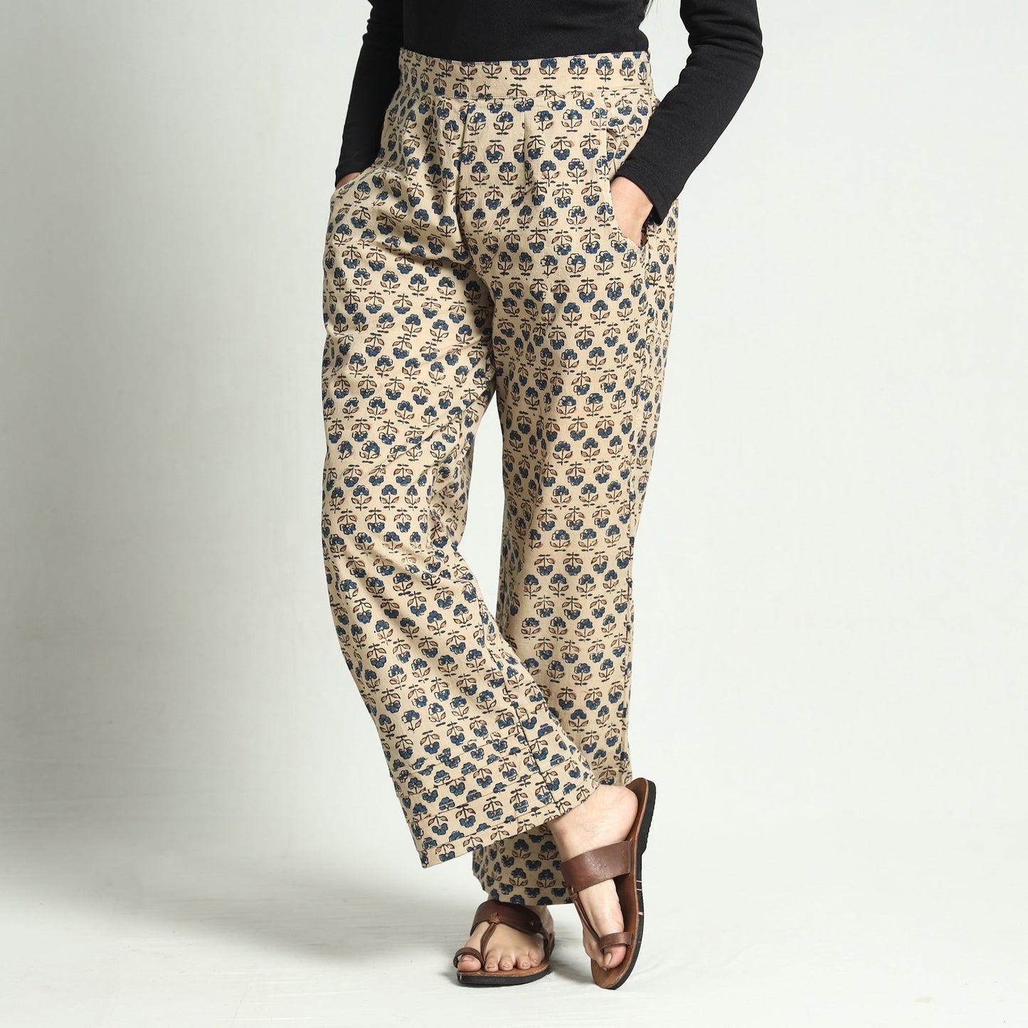 Buy Ajrakh Block Printed Cotton Elasticated Palazzo Online at iTokri.com