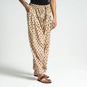 Beige - printed cotton elasticated salwar - handcrafted