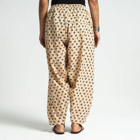 Beige - printed cotton elasticated salwar - handcrafted