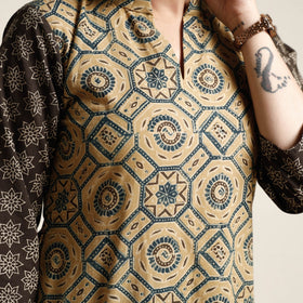 Buy Ajrakh Block Printed Cotton Kurta with Palazzo & Dupatta Set Online at iTokri.com