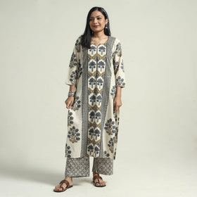  Ajrakh Block Printed Cotton Kurta With Palazzo & Dupatta Set 