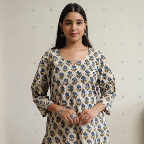  Ajrakh Block Print Cotton Long Straight Kurta for Women