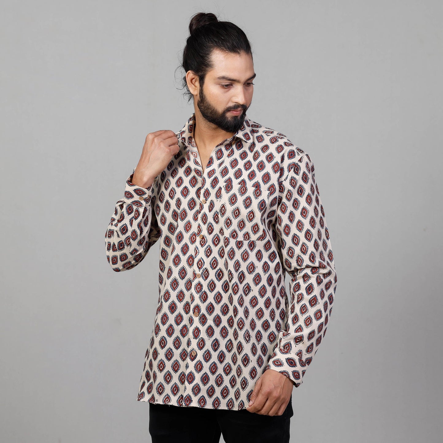 Buy Ajrakh Block Printed Cotton Men Full Sleeve Shirt Online at iTokri.com