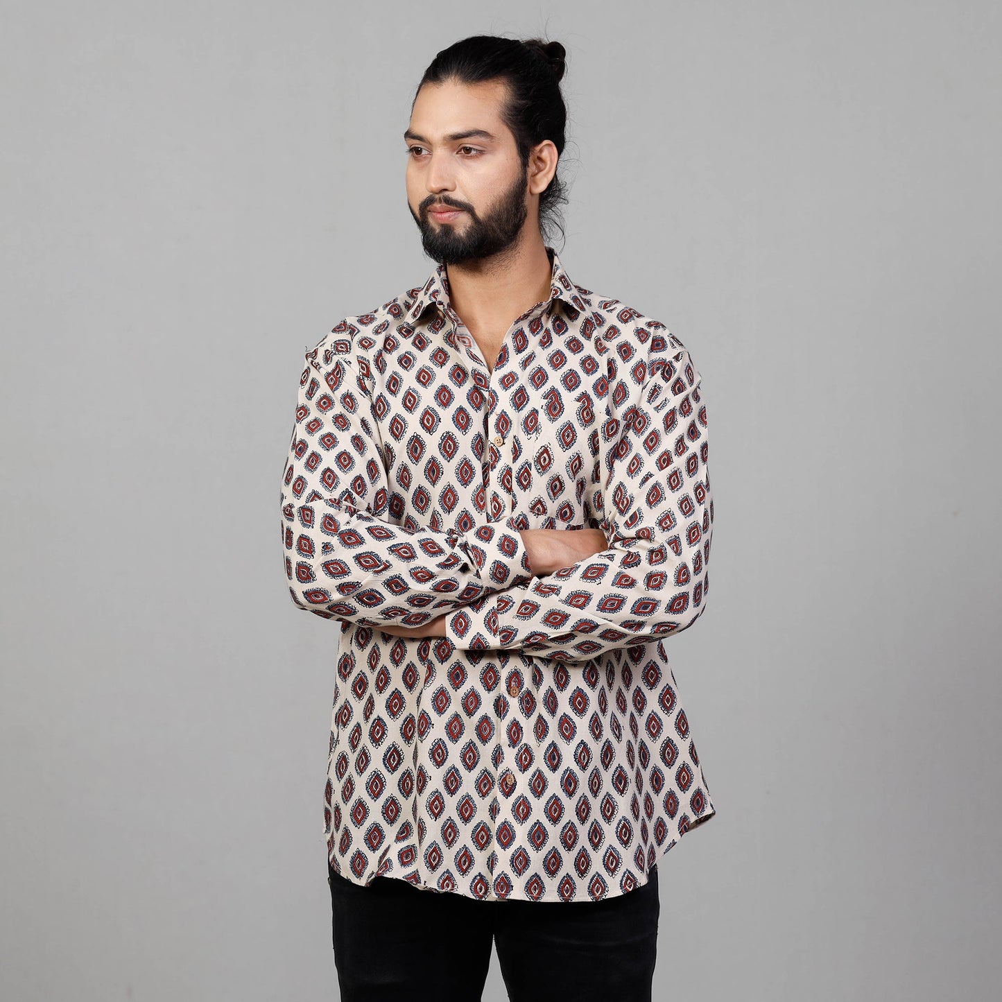 Buy Ajrakh Block Printed Cotton Men Full Sleeve Shirt Online at iTokri.com
