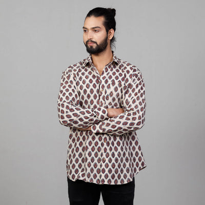 Buy Ajrakh Block Printed Cotton Men Full Sleeve Shirt Online at iTokri.com