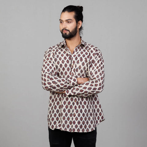 Buy Ajrakh Block Printed Cotton Men Full Sleeve Shirt Online at iTokri.com