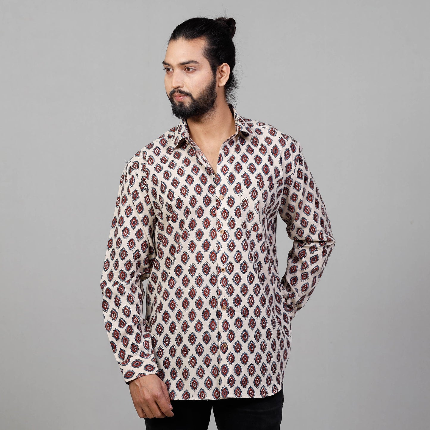 Buy Ajrakh Block Printed Cotton Men Full Sleeve Shirt Online at iTokri.com