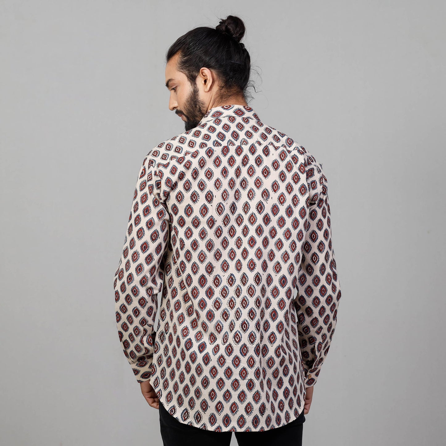 Buy Ajrakh Block Printed Cotton Men Full Sleeve Shirt Online at iTokri.com