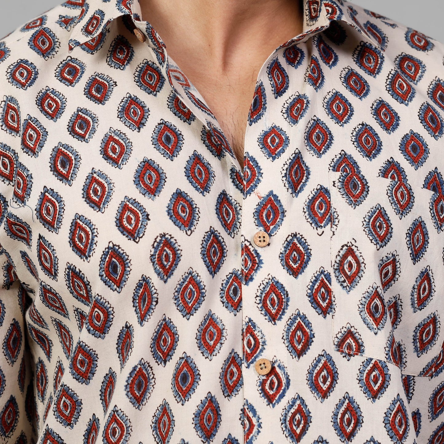 Buy Ajrakh Block Printed Cotton Men Full Sleeve Shirt Online at iTokri.com