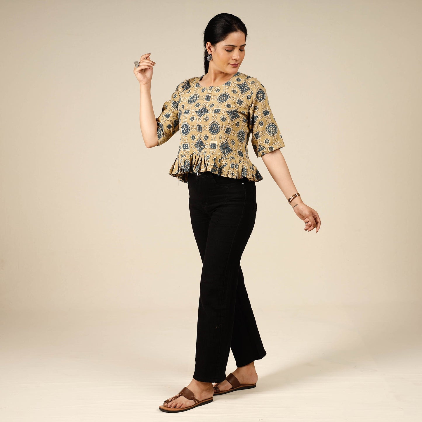ajrakh cotton crop top