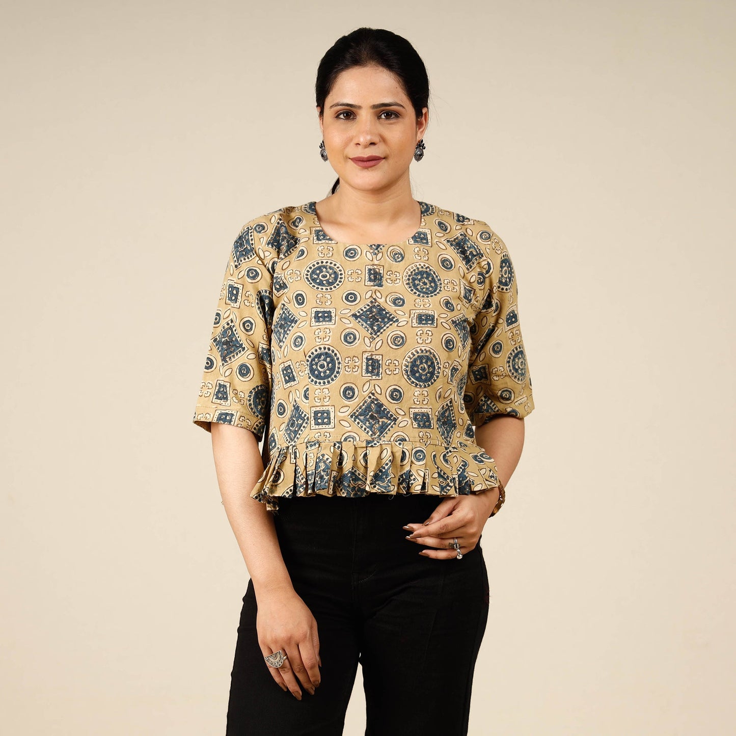 ajrakh cotton crop top