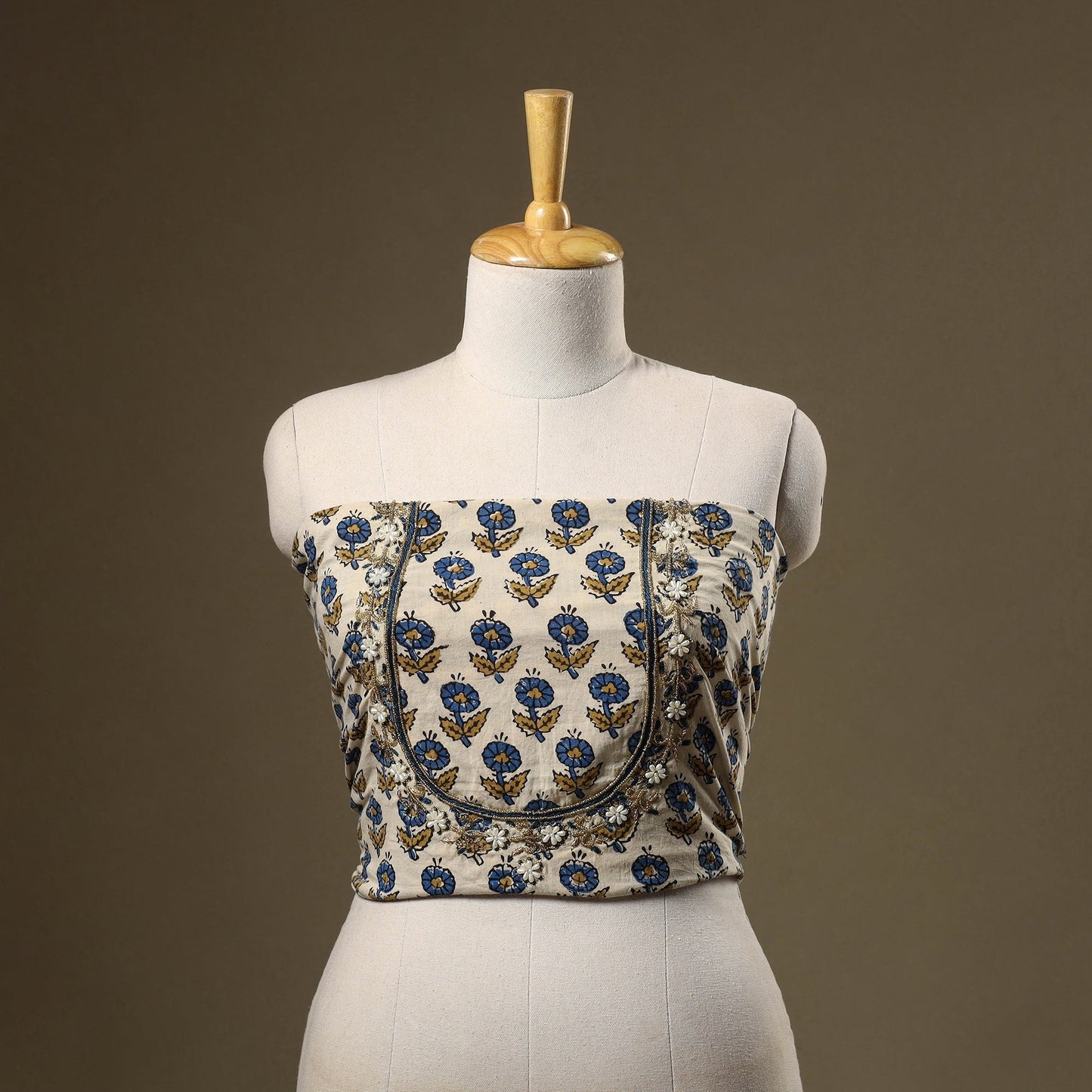 Beige - hand embroidery cotton blouse piece 13 - handcrafted
