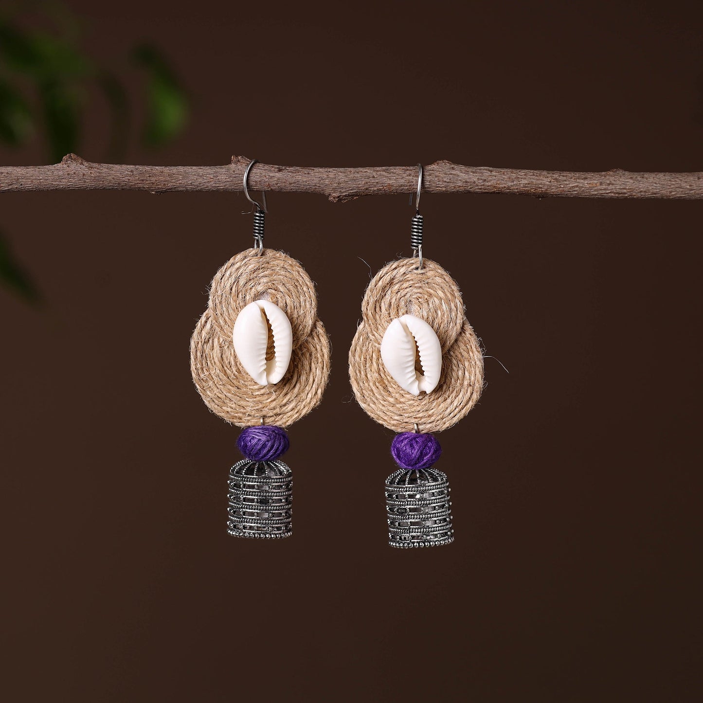 Beige - anaya german silver jute jhumki earrings