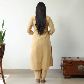  Beige Applique Cut Work Cotton Kurta with Palazzo & Dupatta Set