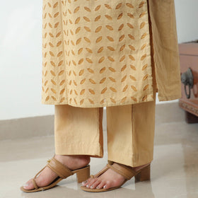  Beige Applique Cut Work Cotton Kurta with Palazzo & Dupatta Set