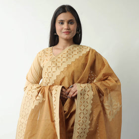  Beige Applique Cut Work Cotton Kurta with Palazzo & Dupatta Set
