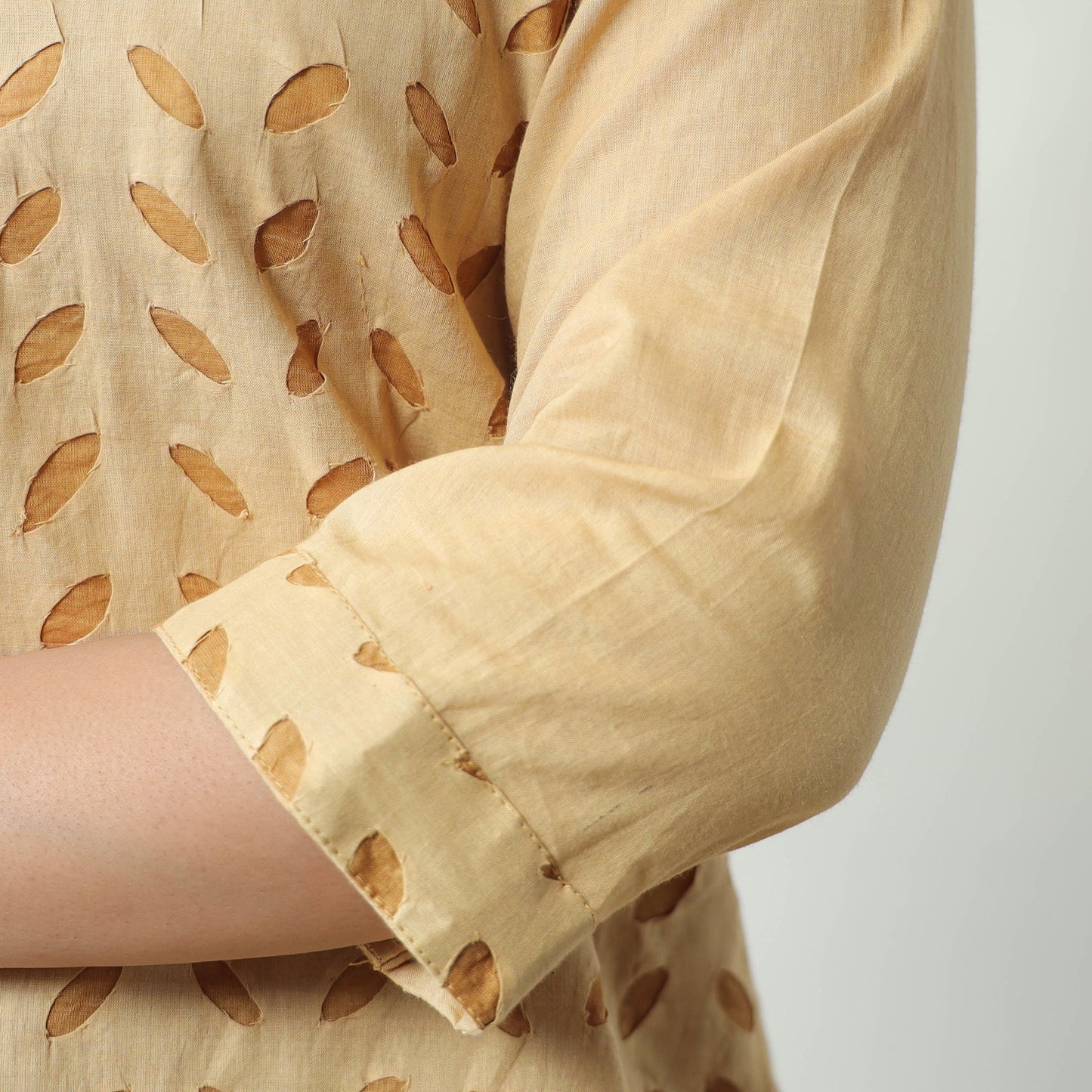  Beige Applique Cut Work Cotton Kurta with Palazzo & Dupatta Set