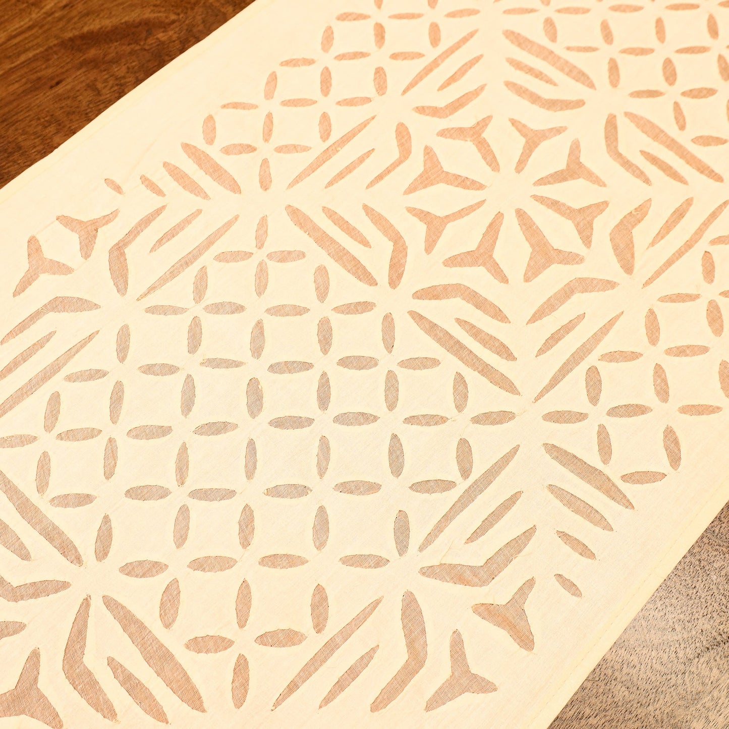 Beige Applique Cut Work Cotton Table Runner 