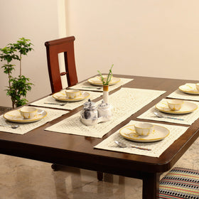 Beige Applique Cotton Table Runner with Table Mat Set