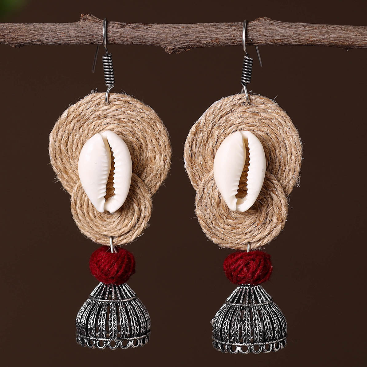 Beige - ashika german silver jute jhumki earrings