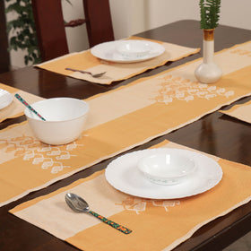 Beige Assam Weave Dining Table Runner & Set of 4 Placemats in Handloom Cotton