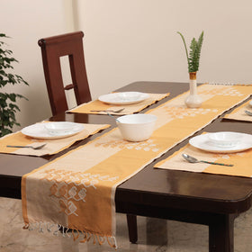 Beige Assam Weave Dining Table Runner & Set of 4 Placemats in Handloom Cotton