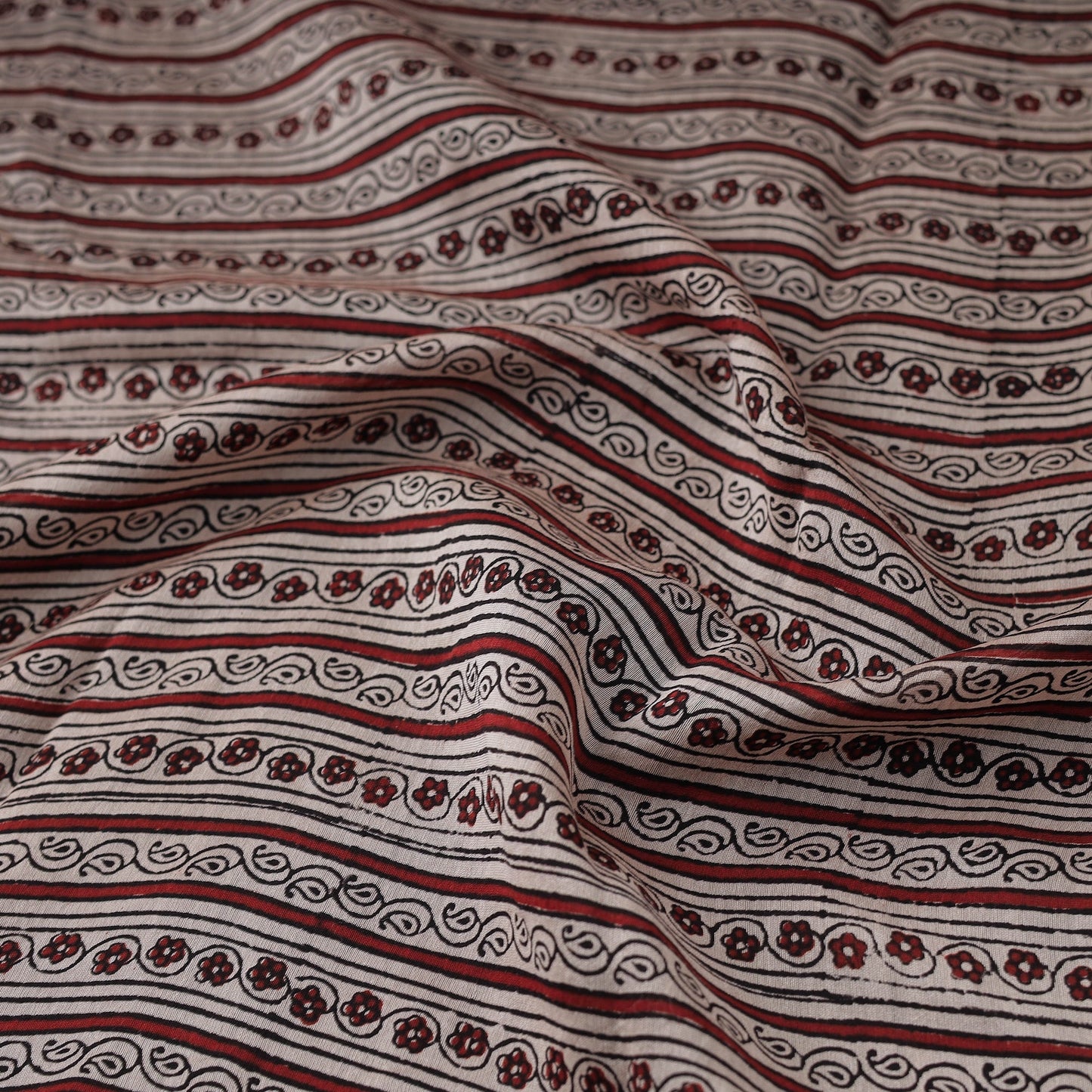  Red Chanderi Silk Bagh Print Fabric 