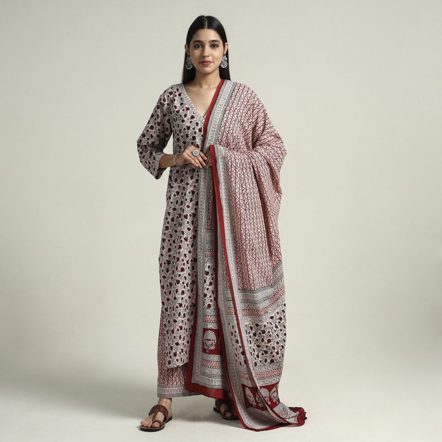  Bagh Block Printed Cotton Kurta with Palazzo & Dupatta Set 02 