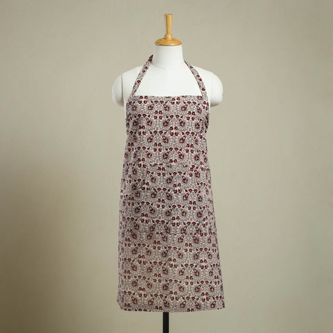  Beige Bagh Block Print Cotton Apron with Pocket