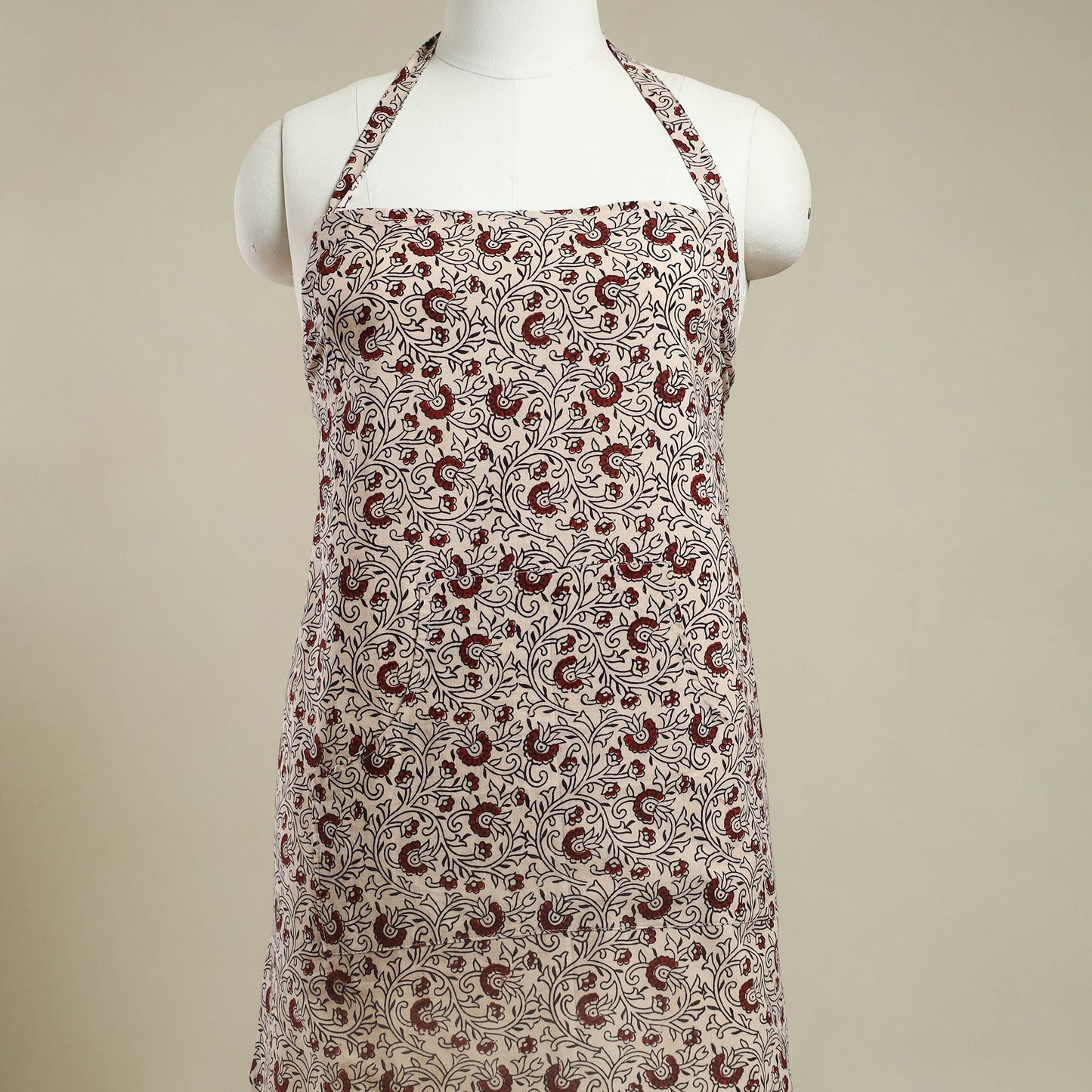 Buy Beige Bagh Block Print Cotton Apron with Pocket