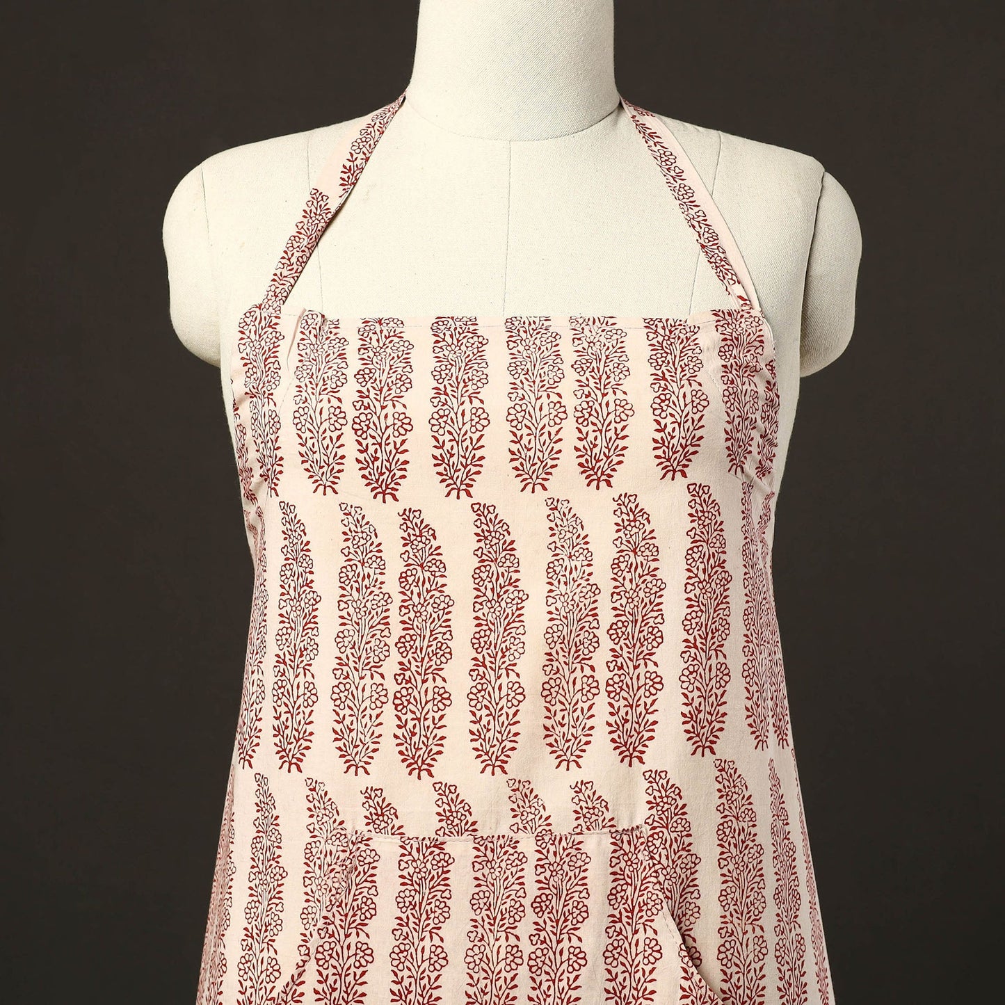 Beige - bagh cotton apron with pocket 25 - handcrafted