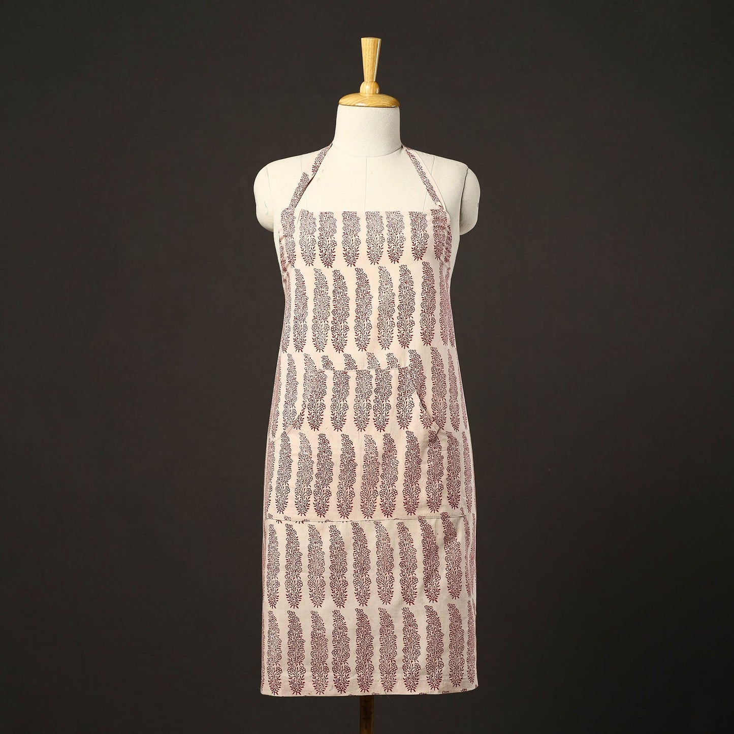 Beige - bagh cotton apron with pocket 25 - handcrafted