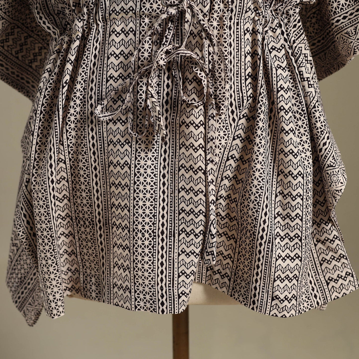 Beige Bagh Block Print Cotton Kaftan (Short)