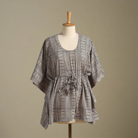 Beige Bagh Block Print Cotton Kaftan (Short)