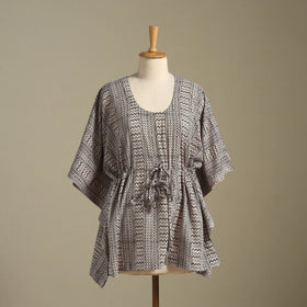 Beige Bagh Block Print Cotton Kaftan (Short)